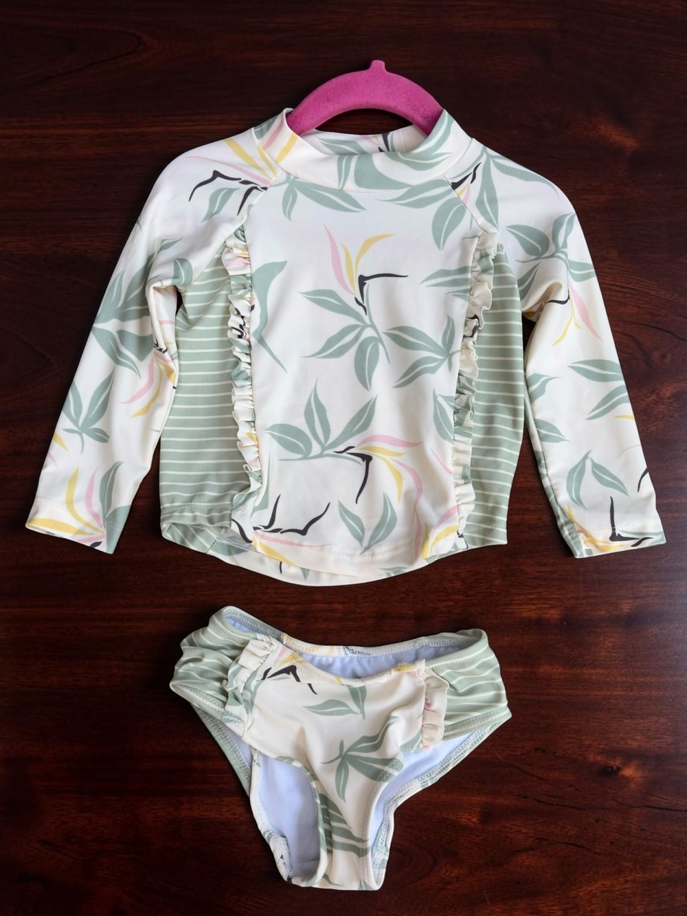 Jessica Simpson Girls Floral Long-Sleeve Rash Guard Set - White, Sage & Yellow